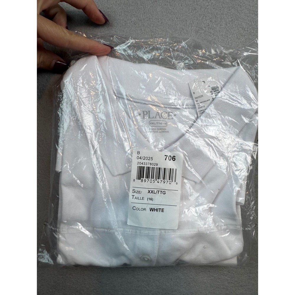 The Childrens Place Girls White Short Sleeve Polo Shirt School Uniform XXL 16